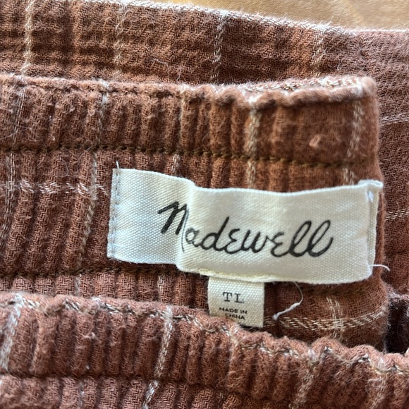 madewell orange and white windowpane pull on pants size tall long - Picture 2 of 6